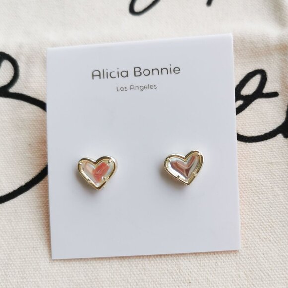 Alicia Bonnie Heart Stud Earrings - in Love - Dichroic Glass Gold - Picture 1 of 3